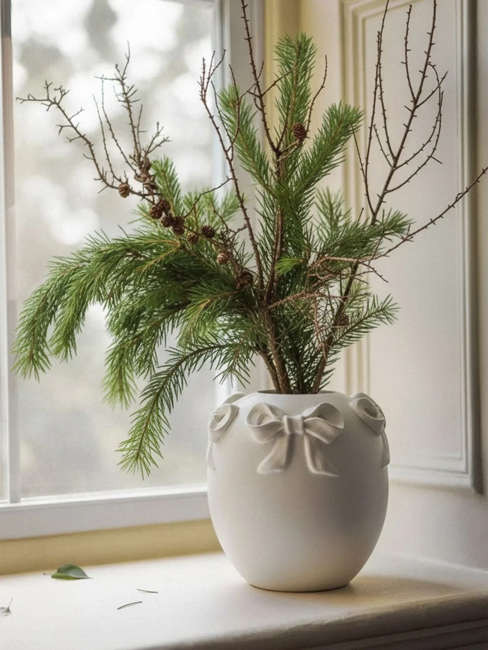 Anthropologie White Ceramic Bow Accent Vase